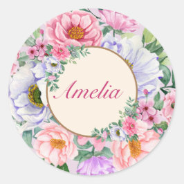Pegatina Redonda Flores Fiestas Delicadas del Jardín de Verano