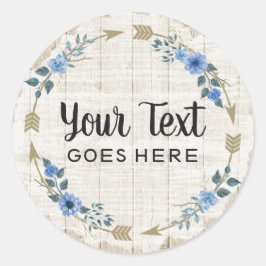 Pegatina Redonda Flores florales de Madera Rústica y Acuarela Bohem