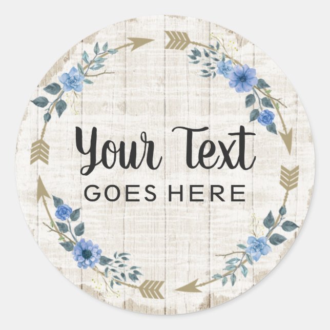 Pegatina Redonda Flores florales de Madera Rústica y Acuarela Bohem (Anverso)