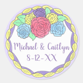 Pegatina Redonda Flores florales Rosas Boda de ducha de novia
