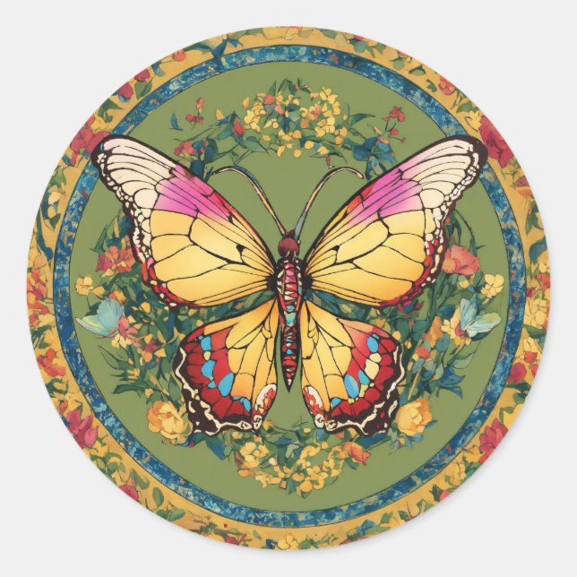 Pegatina Redonda "Flores fluyentes: una sinfonía floral" (Anverso)