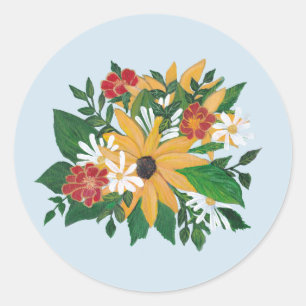 Pegatina Redonda Flores, girasoles, mariscos y margaritas