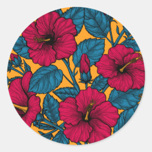 Pegatina Redonda Flores hibiscus