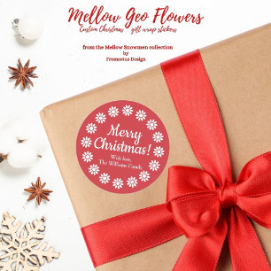 Pegatina Redonda Flores Mellow Geo - Navidad personalizada roja y b