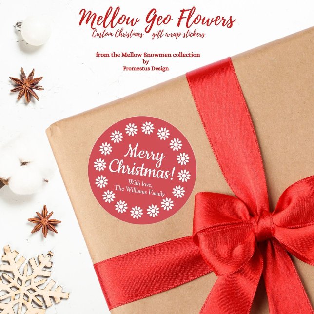 Pegatina Redonda Flores Mellow Geo - Navidad personalizada roja y b (Subido por el creador)