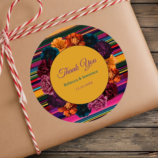 Pegatina Redonda Flores mexicanas modernas boda amarillo (Subido por el creador)