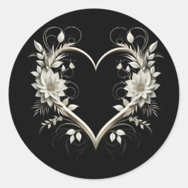 Pegatina Redonda Flores modernas con corazón