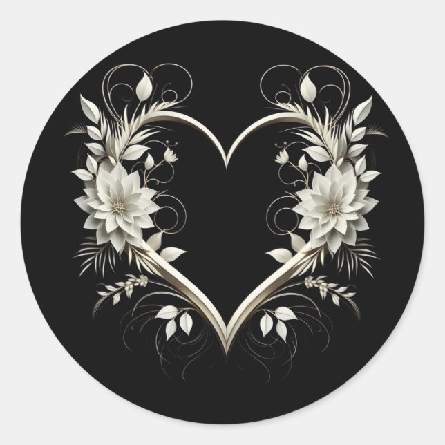 Pegatina Redonda Flores modernas con corazón (Anverso)
