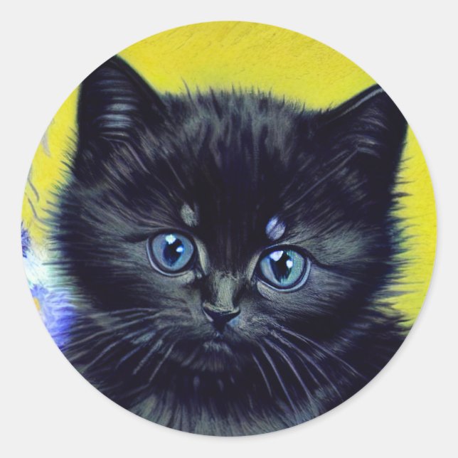 Pegatina Redonda Flores moradas de gato negro Van Gogh (Anverso)