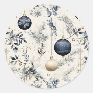 Pegatina Redonda Flores navideñas azules vintage