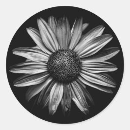 Pegatina Redonda Flores Negra Y Blanca 18