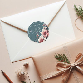 Pegatina Redonda Flores Pastel Elegantes Personalizables 