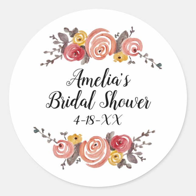 Pegatina Redonda Flores personalizadas para despedida de soltera (Anverso)