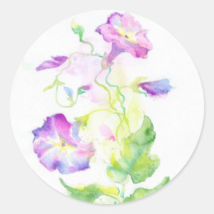 Pegatina Redonda Flores pintadas de la enredadera de la acuarela