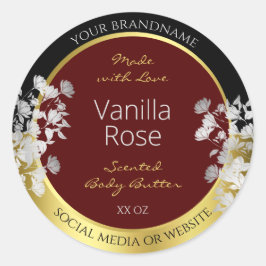 Pegatina Redonda Flores plateadas de productos florales de oro de B