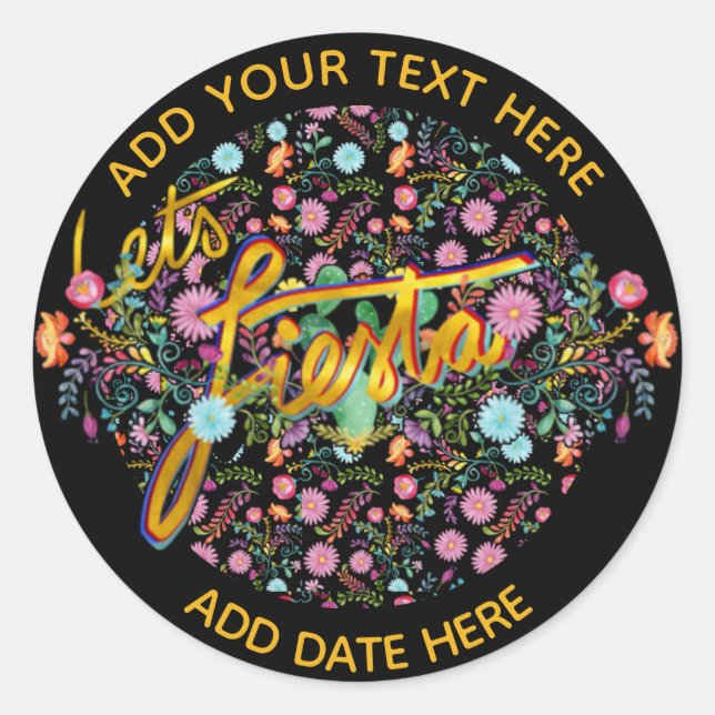 Pegatina Redonda Flores populares mexicanas de Fiesta personalizada (Anverso)