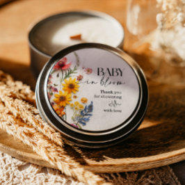 Pegatina Redonda Flores presionadas Wildflower Boho Baby Shower