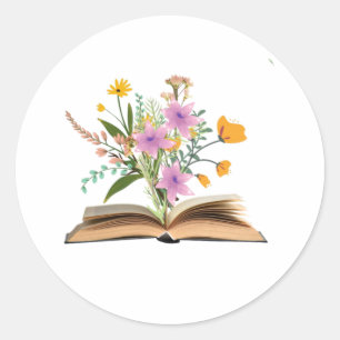 Pegatina Redonda Flores que crecen de los libros