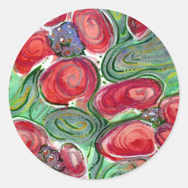 Pegatina Redonda Flores rojas (Anverso)