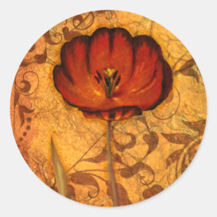 Pegatina Redonda Flores rojas I