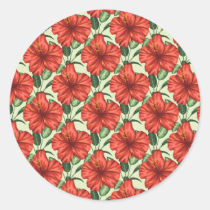 Pegatina Redonda Flores rojas trópicas sin costura