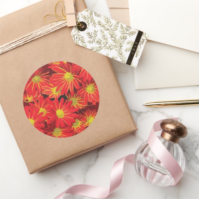 Pegatina Redonda Flores rojas y amarillas 1 (Regalar)