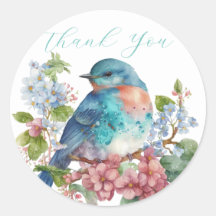 Flores románticas y pájaros azules gracias