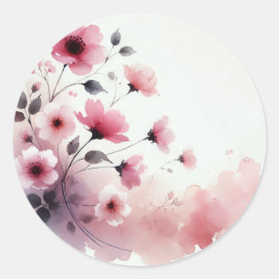 Pegatina Redonda Flores rosa acuarela Petal Press Co