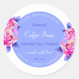 Pegatina Redonda Flores rosadas Blue Silver Producto Etiquetas de e