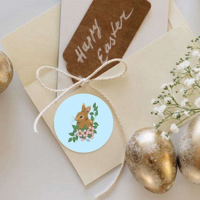 Pegatina Redonda Flores rosadas de conejo conejo conejo (Subido por el creador)