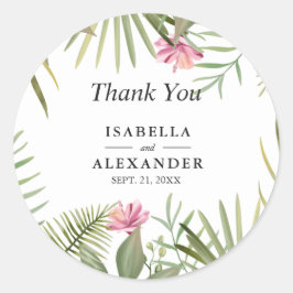 Pegatina Redonda Flores rosadas exóticas