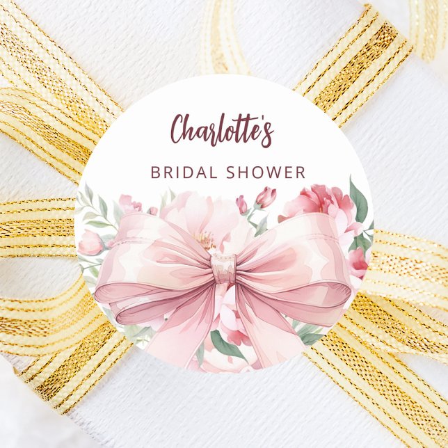 Pegatina Redonda Flores rosadas flor Bridal Shower (Subido por el creador)