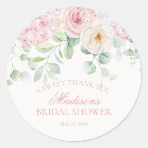 Pegatina Redonda Flores rosadas Hydrangea Bridal Shower Circle
