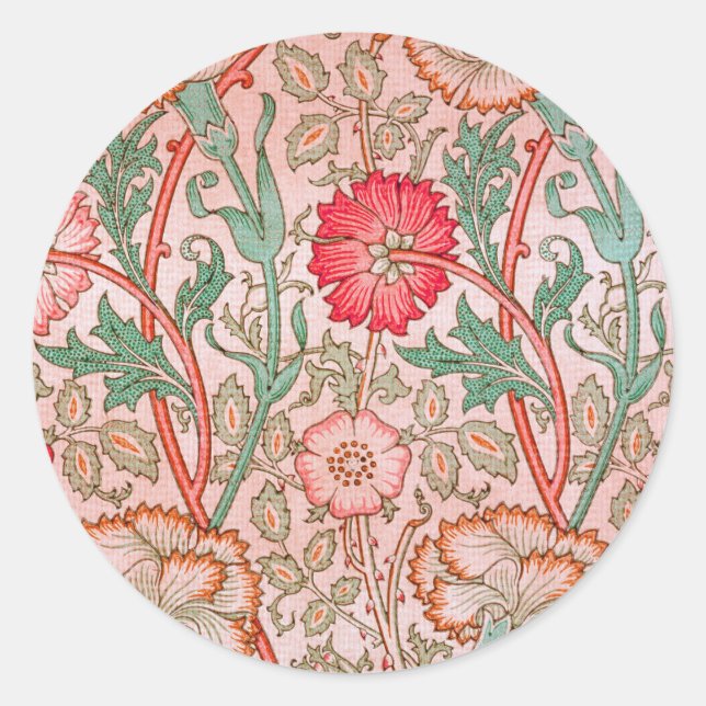 Pegatina Redonda Flores rosas de William Morris (Anverso)