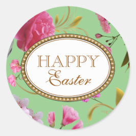 Pegatina Redonda Flores rosas felices de Pascua
