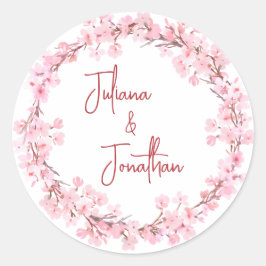 Pegatina Redonda Flores rosas Flores acuáticas femeninas Boda