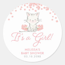 Flores rosas Kitten Chica Baby Shower