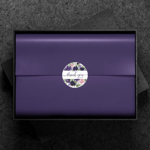 Pegatina Redonda Flores Rosas púrpura y rosa Gracias