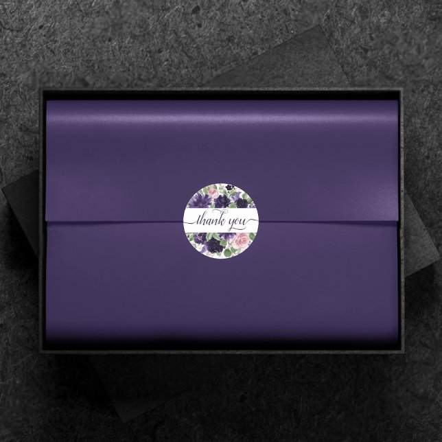 Pegatina Redonda Flores | Rosas púrpura y rosa Gracias (Subido por el creador)