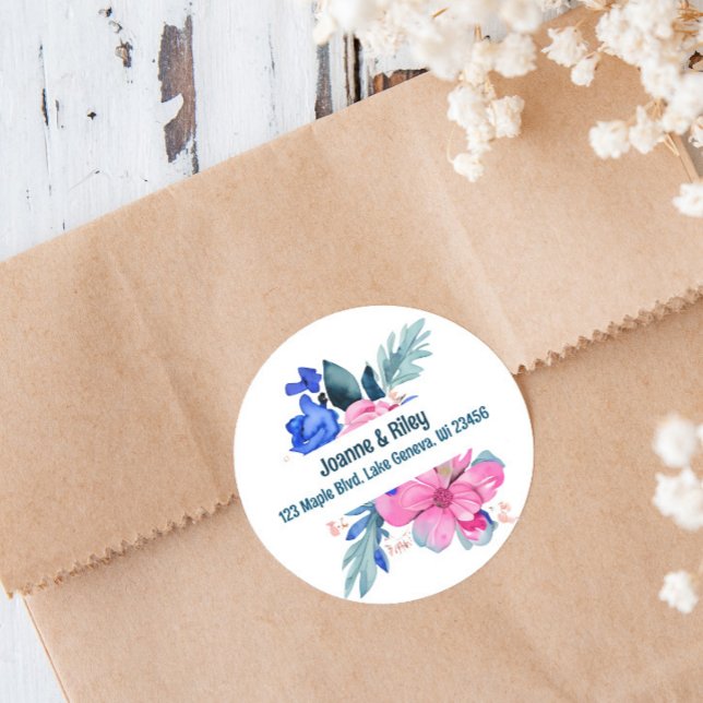 Pegatina Redonda Flores Rosas y Azules Bonitas Personalizadas (Subido por el creador)