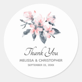 Pegatina Redonda Flores rosas y grises color de agua con clase Grac