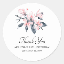 Pegatina Redonda Flores rosas y grises color de agua con clase Grac