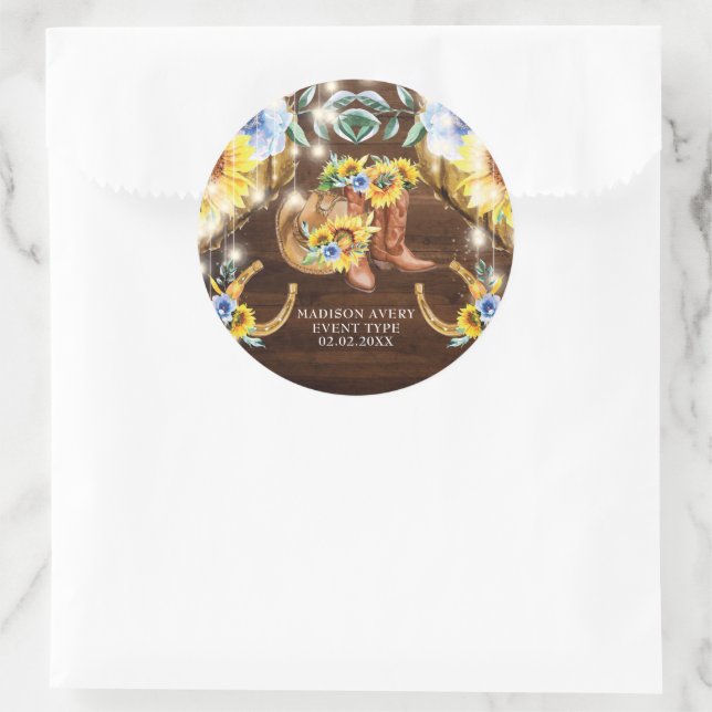 Pegatina Redonda Flores Rusticas Personalizadas (Bolso)