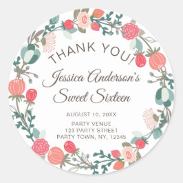 Pegatina Redonda Flores Rústicas Wreath Sweteen 16 Gracias