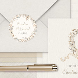 Pegatina Redonda Flores salvajes caídas Wreath Elegant Wedding