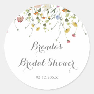 Pegatina Redonda Flores salvajes de color Dainty Bridal Shower Favo