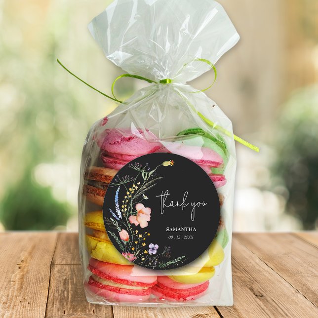 Pegatina Redonda Flores salvajes Ducha de novia Negro (Subido por el creador)