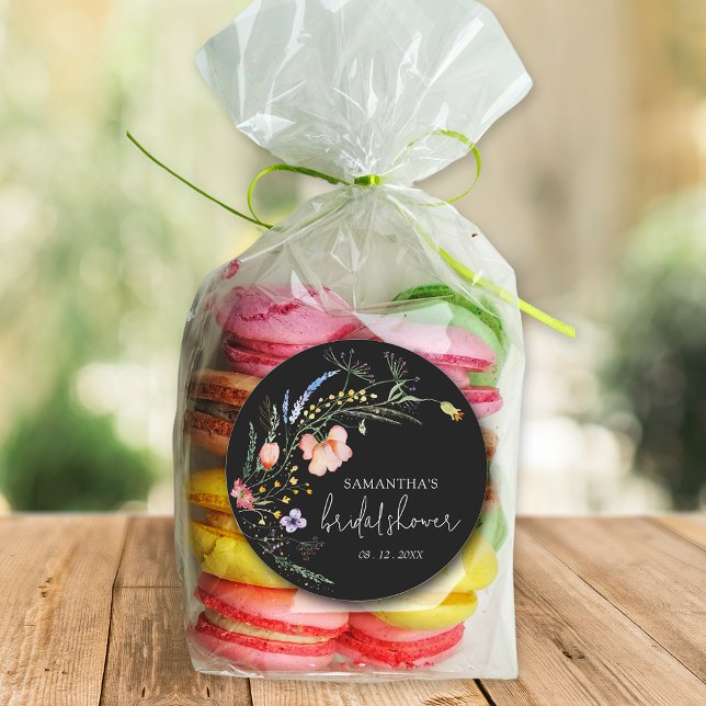 Pegatina Redonda Flores salvajes Ducha de novia Negro (Subido por el creador)