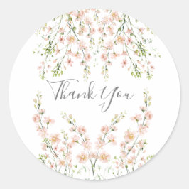 Pegatina Redonda Flores salvajes rosadas Rubor Elegante Floral Grac