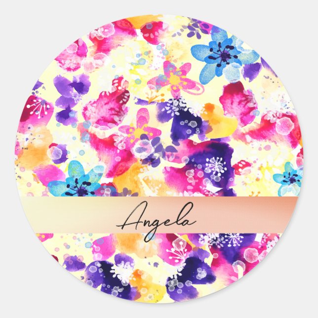 Pegatina Redonda Flores Shabby Flowers Meadow (Anverso)